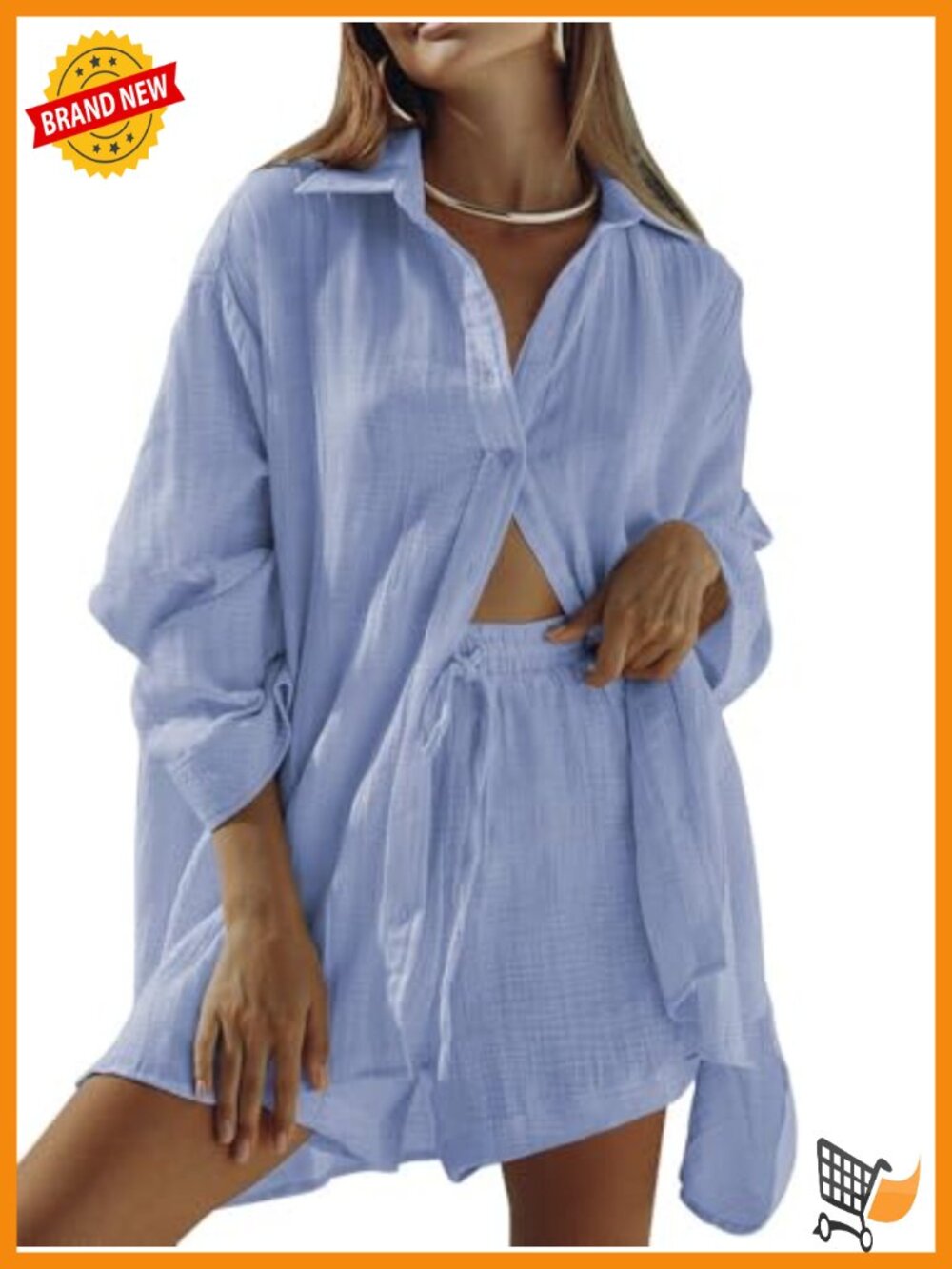 Women 2 Piece Outfits Long Sleeve Button Down Blouse and Shorts Sweatsuit Set